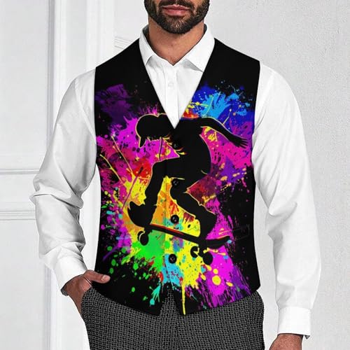 Skateboard Colorful Rainbow Tie-Dye Men's Suit Vests Business Formal Dress V-Neck Waistcoat Tops with 2 Pockets2