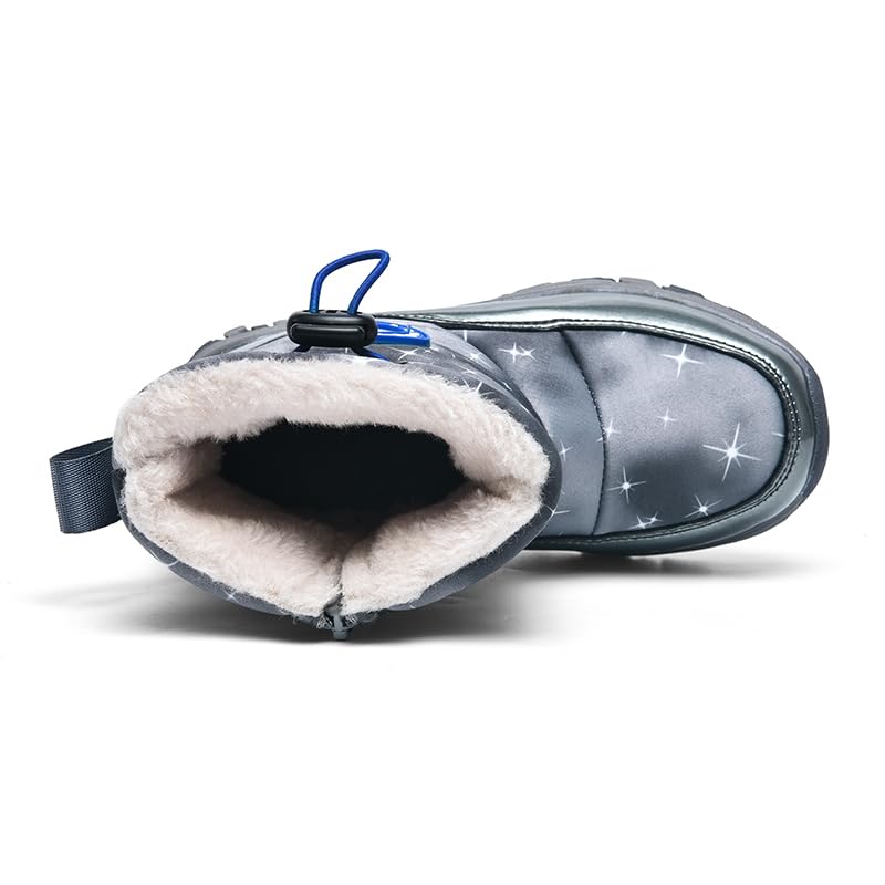 Kids Snow Boots Winter Waterproof Outdoor Warm Faux Fur Lined Shoes with Bungee Lacing2