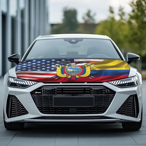 Image of Car Hood Cover American Flag Ecuador Flag Car Hood Protector Waterproof Universal Automotive Exterior Accessories Patriotic Decorations for Compact Vehicles Sedans Trucks SUVs Pickup