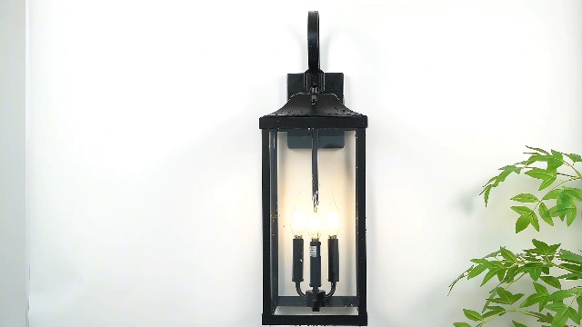 Image of 24 inch Extra Large Dusk to Dawn Exterior Lighting Fixtures, Front Porch Lights | Waterproof Outdoor Wall Lights Exterior Lighting Fixtures, Rust Proof Outside Wall Lanterns 3-Light for Garage, Black, 2-Pack