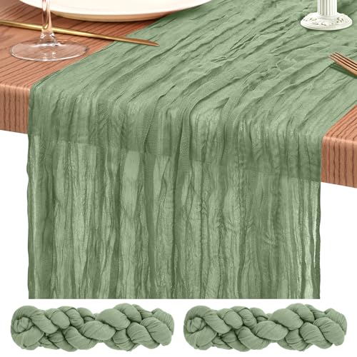 Showgeous 2 Pack Sage Green Cheesecloth Table Runners Boho Wedding Decor