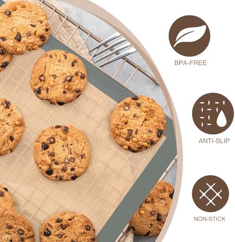 Silicone Baking Mat, 3 Pack Reusable Baking Sheet, Non-Stick ＆ Food Safe Silicone Mats for Baking for Making Cookies Macaroons Bread, Baking Supplies ＆ Accessories