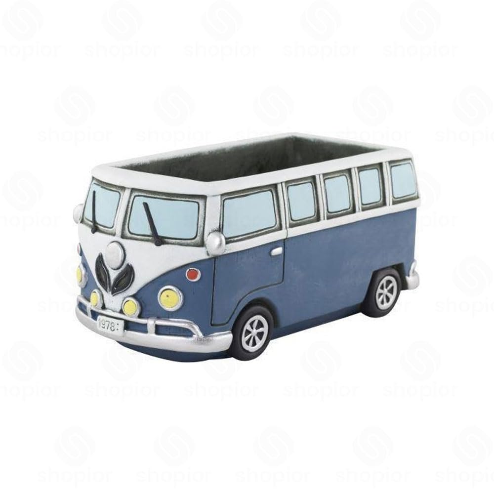 Shopior Campervan 12Cm Cement Garden Planters | Novelty Flower Pots, Indoor Outdoor | Home Decorative Succulent Pots, Gardening Gifts, Plant Ornaments | Hand Painted Cement Pots (Campervan 12Cm)