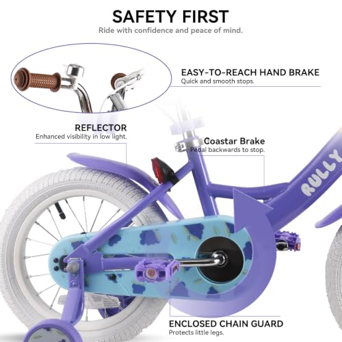 Image of RULLY Fruit Kids Bike 12 14 16 Inch Bicycle for Girls Ages 2-7 Years, Training Wheels Included, Girl Bikes with Basket & Doll Seat