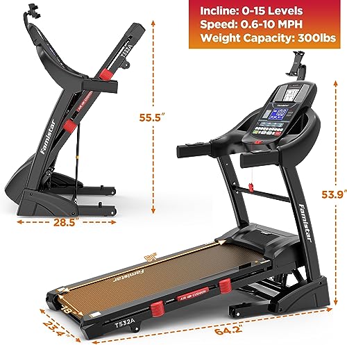 Image of 5.1HP Folding Treadmill for Home with 15% Auto Incline, 300 LB Capacity, Portable Foldable Treadmill, Free APP Control, Adjustable iPad Holder, 10MPH Speed, 71 Programs, Knee Strap Gift