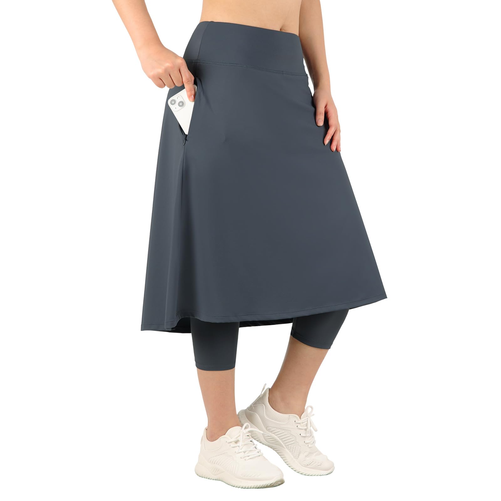 BELEROY Womens Athletic Skirted Leggings with Pockets High Waisted Knee Length Skirts with Capris Leggings for Tennis