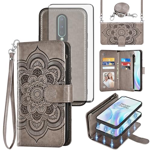 Housse portefeuille OnePlus 8 5G avec fermeture éclair et bandoulière à fleurs