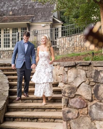 3D Floral Embroidery Prom Dresses Strapless Tiered Ruffle Formal Cocktail Party Gown4