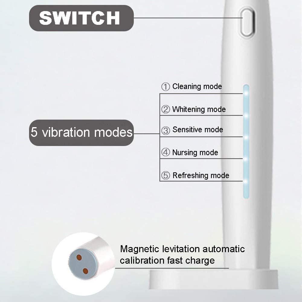 Spazzolino da Denti elettrici spazzolino da Denti elettronici USB Carica for Gli Ultimi 30 Giorni 5 modalità Smart Timer con Pulizia, sbiancamento e sensore di Pressione sensibile for Gli Adulti