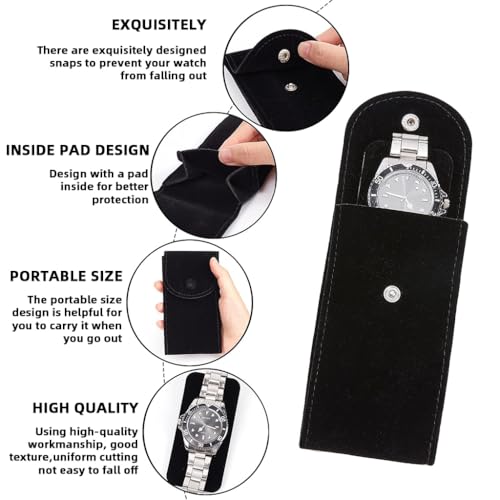 Image of ZORBES Travel Watch Box Wrist Watch Storage Pouch with Double Sided Velvet Liner Anti-Scratch Protective Case Organizer, Travel Watch Holder 7x13x4cm, Compatible with Jewelry Only Box