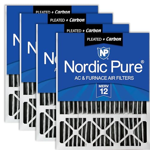 Image of Nordic Pure 20x25x5 MERV 12 Plus Carbon Air Filters 4 Pack | Actual Size: 19 7 /8 x 24 7 /8 x 4 3 /8 Honeywell Replacement Made in USA, Advanced HVAC Furnace Filtration, Pet & Odor Control