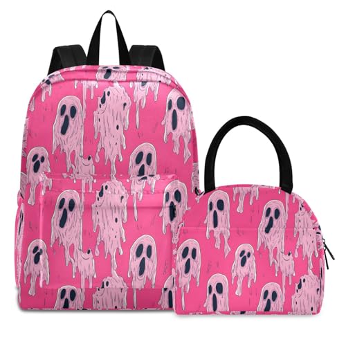 Backpack Lunch Box Set Large Capacity Travel Backpacks and Insulated Lunch Bag for Commute Hiking Picnic Abstract Halloween Pattern Print