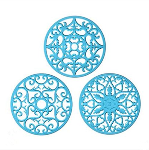 Lot de 3 Dessous de Plat Bleu en Silicone - Tapis Silicone Polyvalent Résistant à la Chaleur Cover