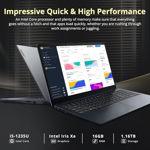 Image of Lenovo IdeaPad 1i 15.6 inch FHD Touchscreen Laptop, Intel i5-1235U, 16GB RAM, 1.16TB Storage(1TB SSD+160GB Docking Station Set), Intel Iris Xe Graphics, Num Pad, Dolby Audio, Wi-Fi 6, Win 11, Abyss Blue