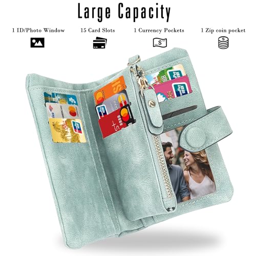 Image of CONISY Small Wristlet Wallets for Women, Leather Bifold RFID Wallet with ID Window Zipper Coin Purse | Small