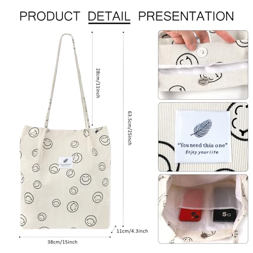 Image of Ayieyill Corduroy Tote Bag for Women Canvas Shoulder Cord Purse with Inner Pocket