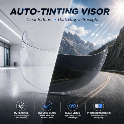 Image of PSLER Photochromic Helmet Visor for GT Air GT Air 2 Neotec-1 CNS-1 TC-5 | Impact-Resistant ,UV400 Protection, Motorcycle Tinted Face Shield Replacement for GT Air GT Air 2 Neotec-1 CNS-1 TC-5 TC-9