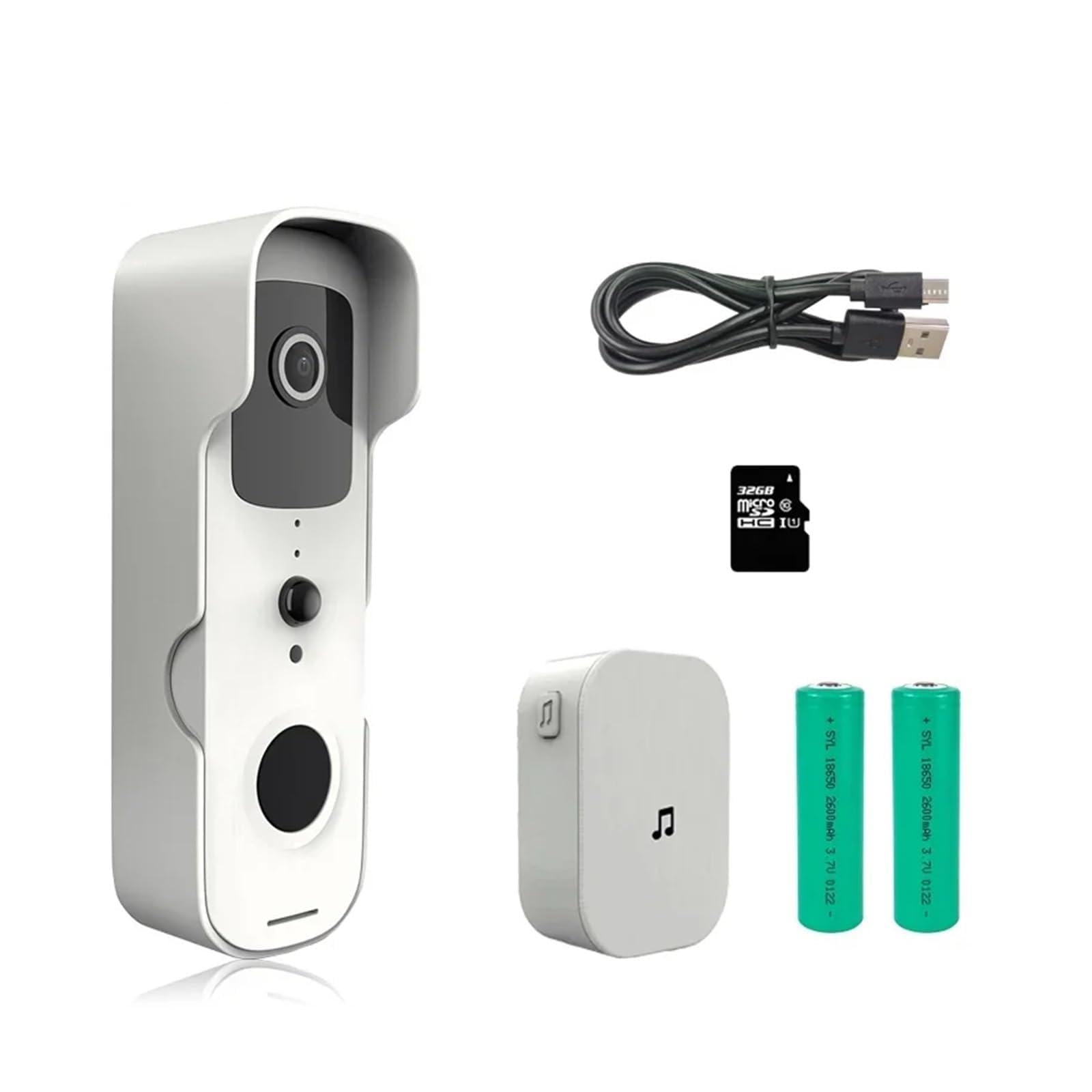 Sonnette vidéo intellinte, étanche, Vision Nocturne, sécurité Domestique, caméra Full HD 1080P, interphone visuel numérique, WiFi, Tuya Grand Angle(T30-W4)
