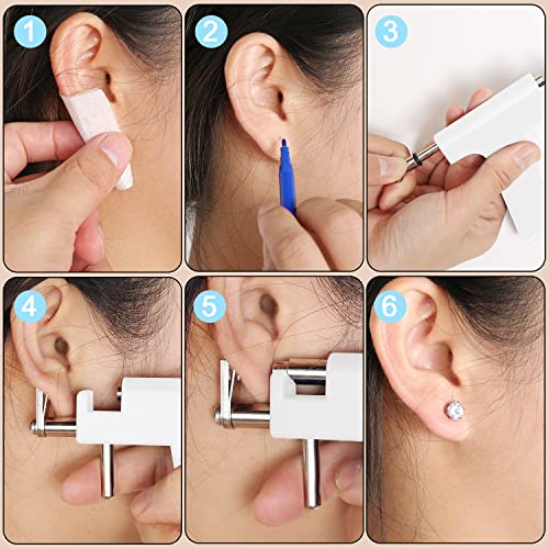 Hicarer Ear Nose Piercing Kit Tool Stainless Steel Body Ear Navel Machine with 12 Pairs Stud Earrings Piercing Jewelry Set(White)4
