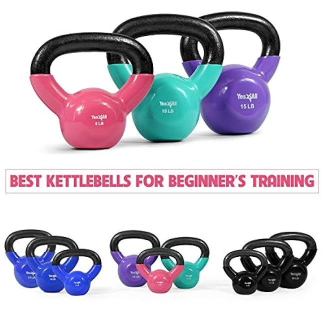 Yes4All Kettlebell Set Vinyl Coated Weights Combo for Full Body Workout Equipment Push up, Grip Strength Training, Dumbbell Weights Exercises