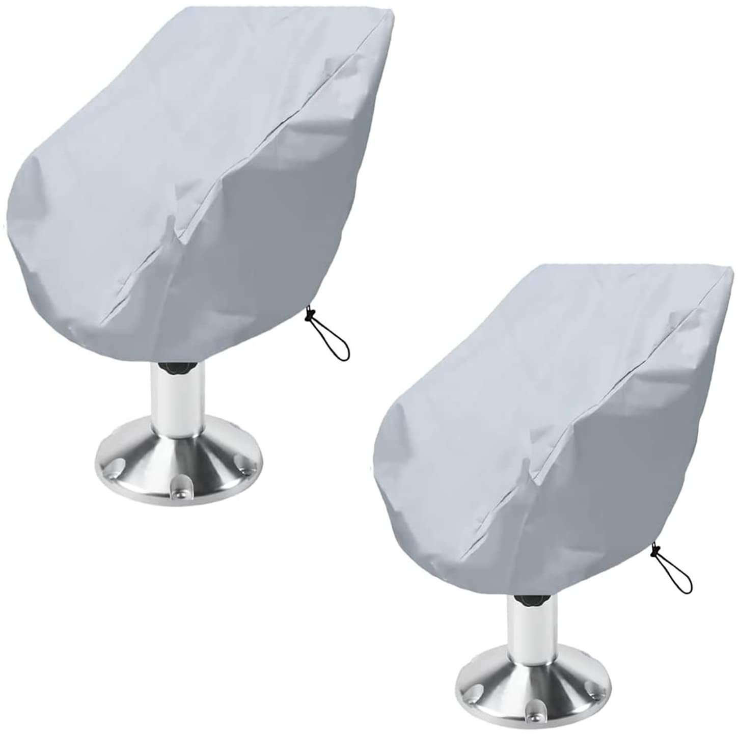 2 Pack Boat Seat Covers COOSOO Waterproof Heavy-Duty Weather UV Resistant Pontoon Boat Cover Seats Pedestal 420D Oxford Cloth Helm Chair Protective Covers (Silver, 25''×25''×47''/65×65×120cm)