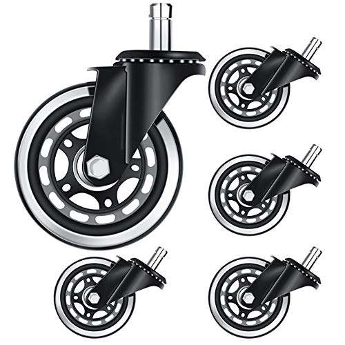 MSQL 5PCS Swivel Rubber Caster Wheels 3 Inch Replacement Caster Wheels, No Noise, for Office Chair, Load Bearing 600lbs