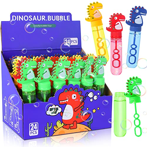 Ulikey 24 x 35 ml Burbujas de Jabon Niños, Pompas de Jabon, Dinosaurio Tubos para Crear Burbujas de Jabon, Burbujas de Jabón de Colores Juguetes para Niños para Exterior Interior Favores de Fiesta