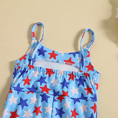 Noubeau Toddler Kids Baby Girl Fourth of July Outfits American Flag Bell-Bottom Romper One-Piece Sleeveless Sling Jumpsuit3