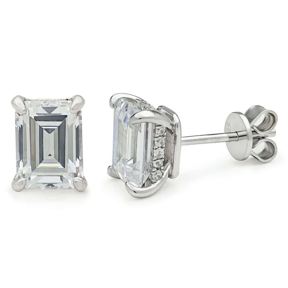 Bo.Dream Cubic Zirconia CZ Stud Earrings for Women 18K White Gold Plated Sterling Silver