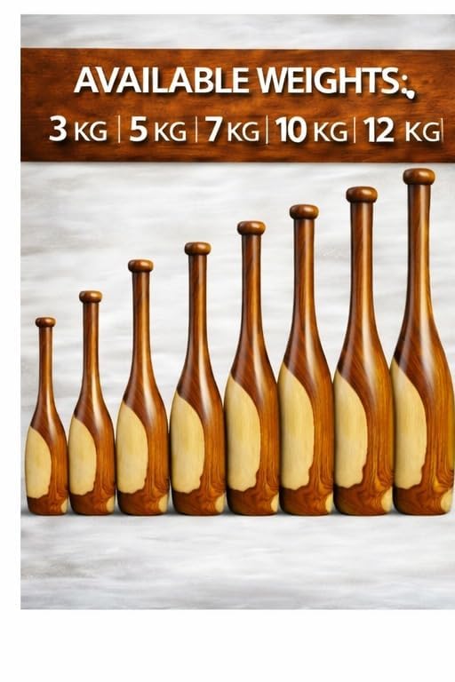 Image of Traditional Wooden Oval Shaped Mugdar for Strength Training and Agility, Indian Exercise Club, Premium Teak Wood Construction (4, Kilograms)