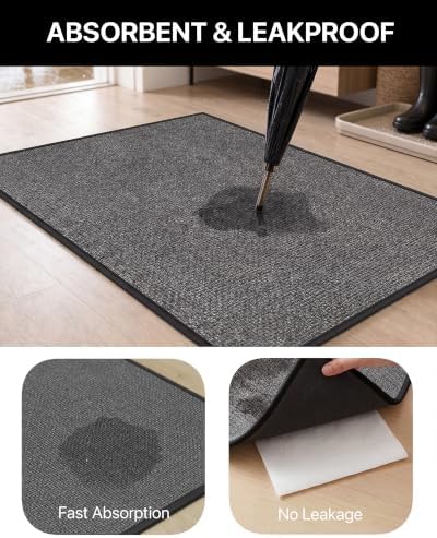 FUNMAT Door Mat Indoor Entrance, 4' x 6' Ultra Thin Non Slip Large Doormat with Rubber Backing, Low Profile Easy Clean Dirt Trapper Mat for Entryway Front Door Patio Porch, Grey - 2