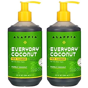 Alaffia Everyday Coconut Face Cleanser for All Skin Types. Leaves Skin Fresh and Hydrated with Fair Trade Coconut Oil & Neem, Vegan, Cruelty Free, No Parabens, Purely Coconut, 2 Pack – 12 Fl Oz Ea
