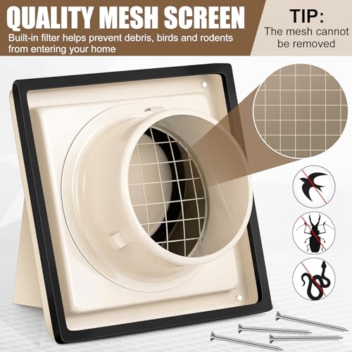 Image of Gisafai 6 Inch Outside Hooded Wall Vent Stainless Steel Exhaust Vent Cover Cap with Extension Pipe Grille Screen Backdraft Damper for Range Hood Whole House Fans and Commercial Ventilation Systems