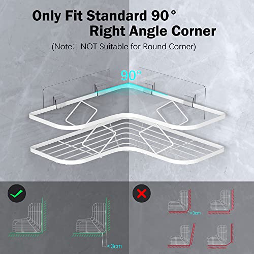 Kadolina 2 Pack Adhesive Corner Shower Caddy Shelf, Bathroom Shower Organizer Shelves, No Drilling Rustproof Wall Mounted Shower Storage Basket Shampoo Holder Organizer (White) #TOP2