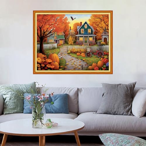 Image of Redxing Stamped Cross Stitch Kits Embroidery kit for Beginners Adults Full Range of Embroidery Patterns Starter Kits DIY Printed Cross Stitch Kits Needlepoint Kits 11CT-Beautiful Home 16x20 inch