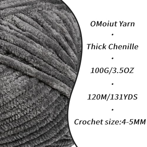 Image of 3 Pack Dark Gray Fluffy Velvet Yarn for Crocheting, Chunky Chenille Baby Blanket Yarn for Crocheting, Soft Fuzzy Puzzle Yarn for Knitting, (100g /3.53oz Each) Bulky Thick Amigurumi Crochet Yarns