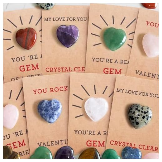 ORIENTAL CHERRY Valentines Day Gifts for Kids - 24 Pack Valentines Cards with Heart-Shape Gems - Valentine Crystals Rock Gift Exchange for Boys Girls Toddlers Class Classroom School Party Favor