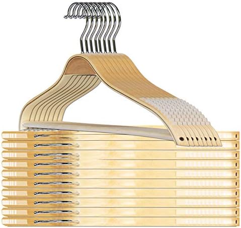 KihampDurable Natural Wooden (16pcs) with Extra Smooth Finish, Heavy Duty, Slip, Non Wrinkles, Wood Suit, Perfect Clothes Hangers for Coat, Pant,Shir