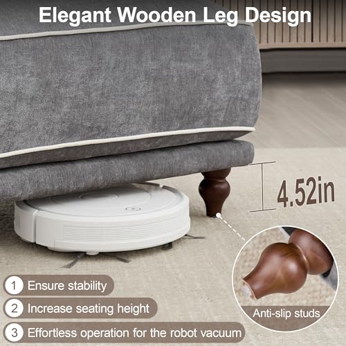 112" Cloud Modular Sectional Sofa,Oversized Deep 3 Seater Couch with Armrests Wooden Legs,Comfy Thicked Cushion Upholstered Sofa for Living Room Bedroom,Light Grey — view 6