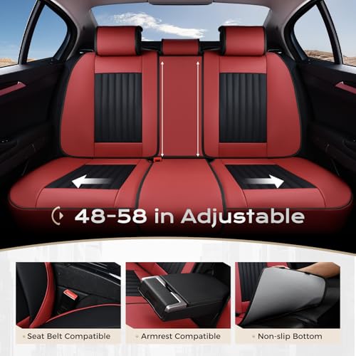 Image of Coverado Car Seat Covers Full Set, Seat Covers for Cars, Car Seat Cover, Car Seat Protector, Leather Car Seat Cushion, Waterproof Car Seat Covers Front Seats and Back Fit for Most Cars(Red&Black)