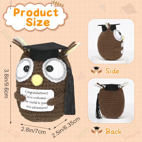 Image of Mini Funny Positive Crochet Owl with Cap for Her Him, 2026 Graduation Gifts Emotional Crochet Animals High School Graduation Gifts for Friends Teacher Office Decor