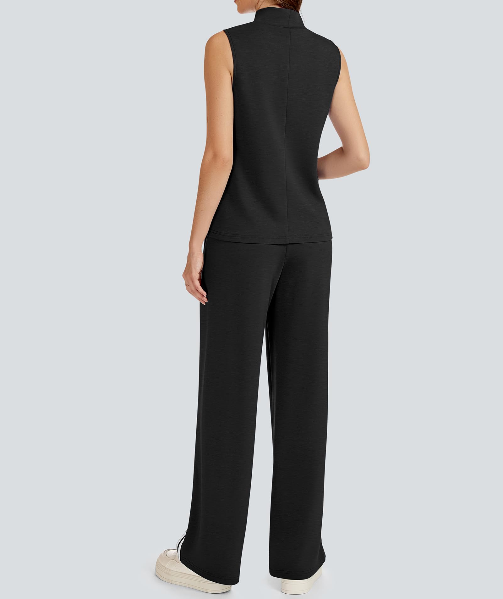 Casly Lamiit Conjunto de 2 piezas para mujer, conjunto de descanso a rayas, traje de viaje, sudadera con cuello alto falso, pantalones de pierna ancha, ropa deportiva casual