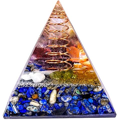 SUNYIK Chip Stone Orgone Pyramid, Healing Crystal Point Copper Energy Generator Protection Metaphysical Chakra Reiki 1.96", Lapis Lazuli Cover