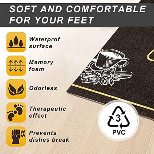 comfoyar 2 Pieces Kitchen Rugs Set, Anti Fatigue Standing Leather Rugs, Easy to Clean, Non-slip, Waterproof, Oil Resistant Runner Mat for Laundry, Kitchen (44 x 75 cm+44 x 120 cm)