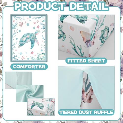 Image of Hahafelt 3 Pcs Teal Pink Aquatic Baby Crib Bedding Set for Baby Boy