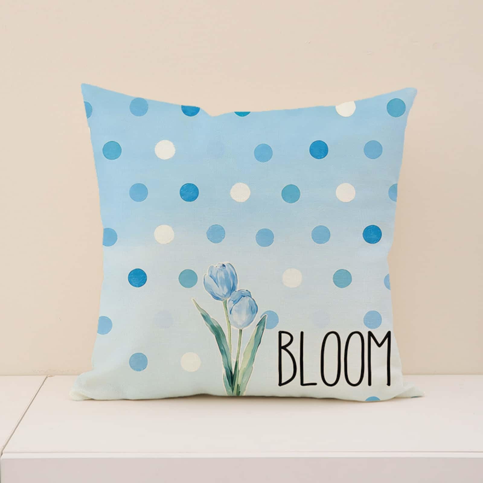 Large Cushion Covers 80cm x 80cm White Blue Home Decorative Square Cushions,Linen Throw Pillow Cases for Bedroom Sofa Farmhouse with Invisible Zipper