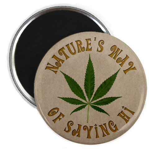 Nature's Way of Saying HI Marijuana Pot Leaf 2.25 inch Fridge Magnet