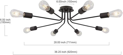 Miniatura 6 de Moderna lámpara de techo de 8 luces industriales de metal aceitado bronce Sputnik lámpara semiempotrada para comedor, sala de estar, cocina,