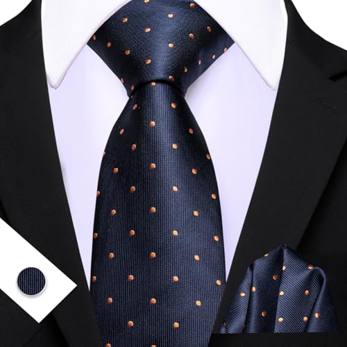 Image of Barry.Wang Ties for Men Silk Tie Sets Polka Dot Woven Necktie Pocket Square Cufflinks Business Wedding