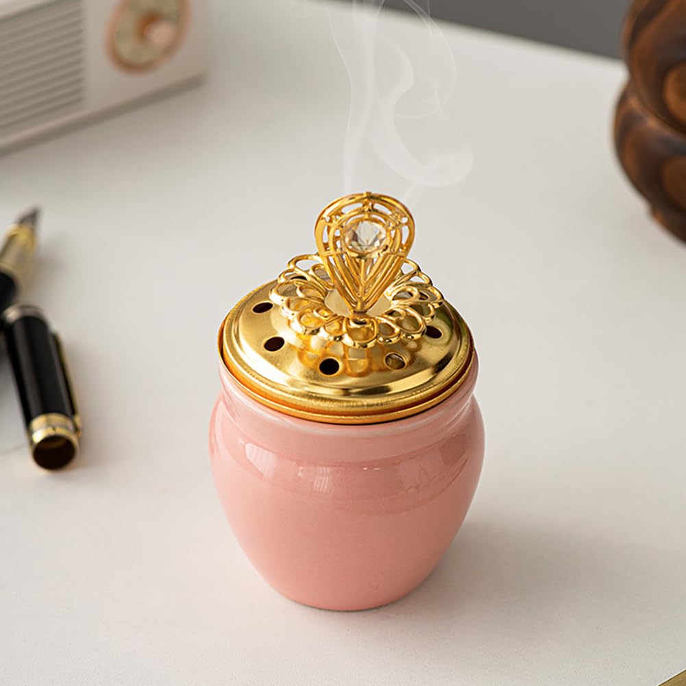 Colorful Ceramics Incense Burner with Cover Desktop Decoration Holder Eid Middle East Arabian Festival Aromatherapy Furnace Home Decor (C)
